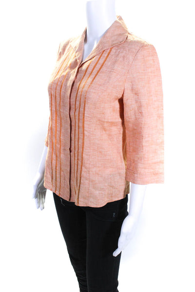 Lafayette 148 New York Womens 3/4 Sleeve Button Up Top Blouse Orange Size 4