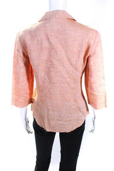 Lafayette 148 New York Womens 3/4 Sleeve Button Up Top Blouse Orange Size 4