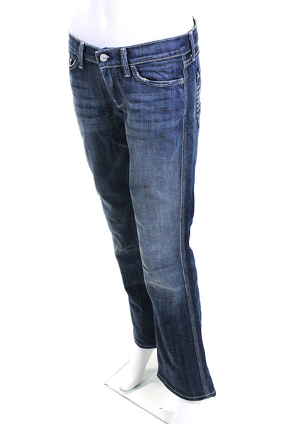 7 For All Mankind Womens Buttoned Straight Leg Dark Wash Jeans Blue Size EUR27