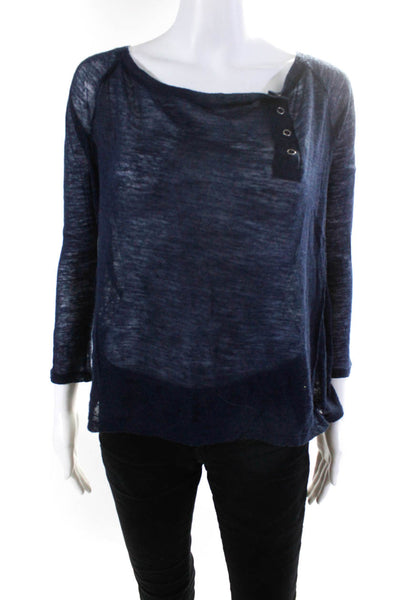 Elizabeth and James Womens Thin-Knit Long Sleeve Boat Neck Top Navy Blue Size S