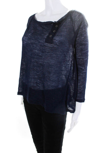 Elizabeth and James Womens Thin-Knit Long Sleeve Boat Neck Top Navy Blue Size S