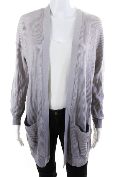 Splendid Womens Open Front Ribbed Knit Ombre Cardigan Sweater Gray Size Large