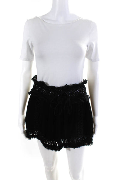 Surf Gypsy Womens Crochet Knit Trim Fringe Mini Skirt Black Size Medium