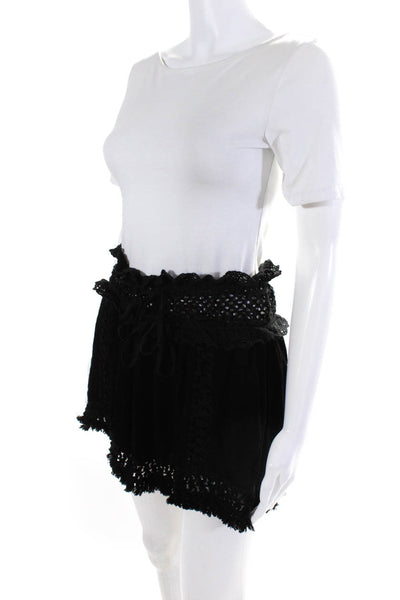 Surf Gypsy Womens Crochet Knit Trim Fringe Mini Skirt Black Size Medium