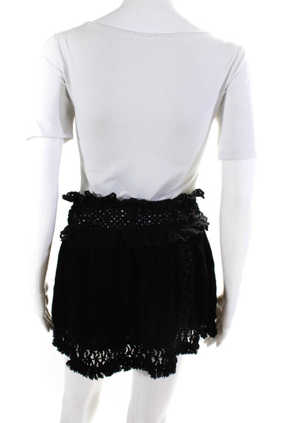 Surf Gypsy Womens Crochet Knit Trim Fringe Mini Skirt Black Size Medium