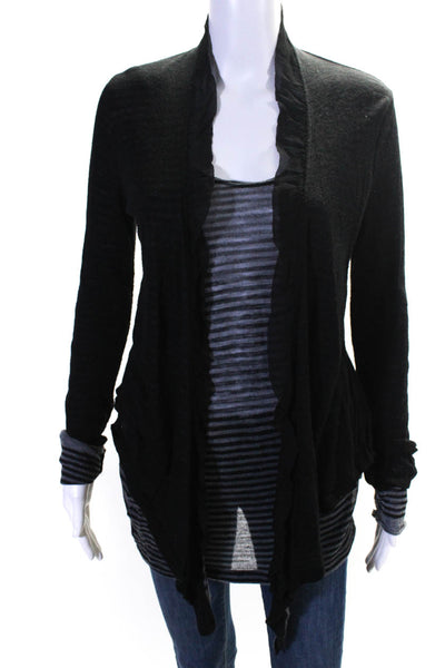 Lauren Vidal Womens Wool Striped Long Sleeve Tank Top Sweater Set Black Size S