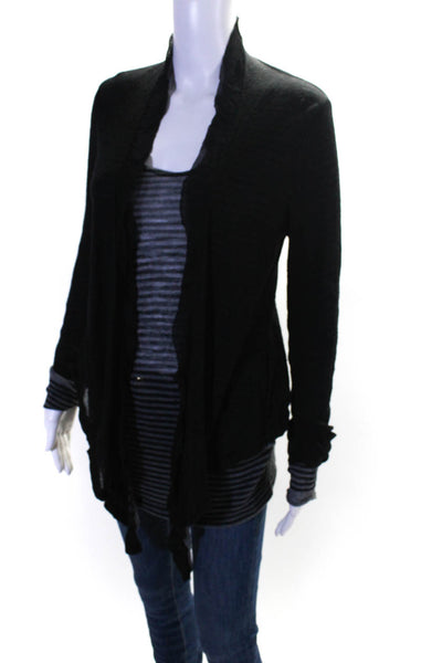 Lauren Vidal Womens Wool Striped Long Sleeve Tank Top Sweater Set Black Size S