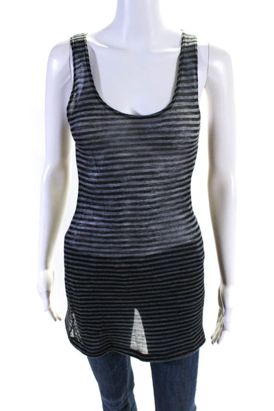 Lauren Vidal Womens Wool Striped Long Sleeve Tank Top Sweater Set Black Size S