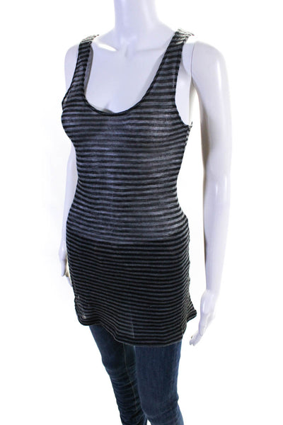 Lauren Vidal Womens Wool Striped Long Sleeve Tank Top Sweater Set Black Size S