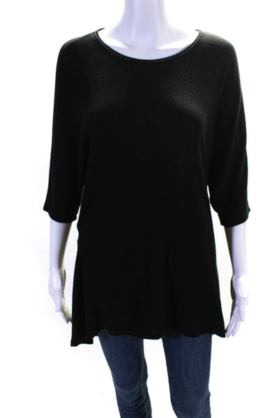 Three Dots Womens Draped Batwinr Round Neck Pullover Blouse Top Black Size S