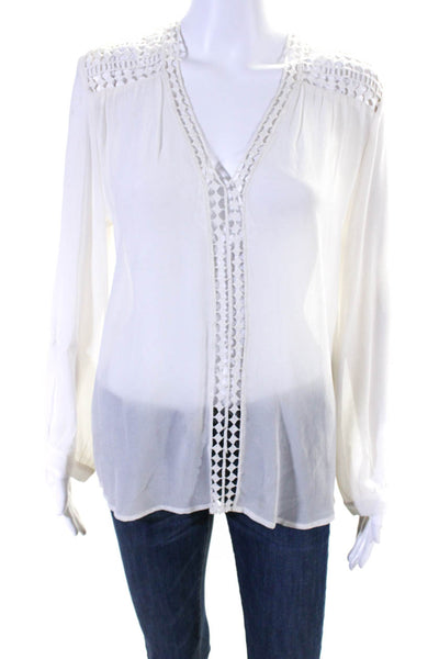 Joie Womens Geometric Textured Knit Long Sleeve Pullover Blouse White Size M