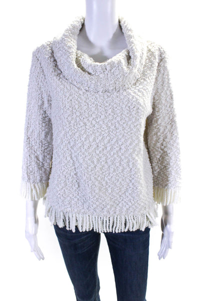 Vince Camuto Womens Textured Turtleneck Frayed Pullover Sweater White Size S