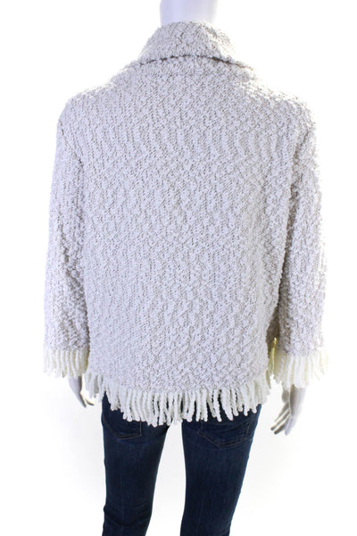 Vince Camuto Womens Textured Turtleneck Frayed Pullover Sweater White Size S