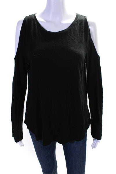 Sanctuary Womens Round Neck Cold Shoulder Long Sleeve Pullover Top Black Size M