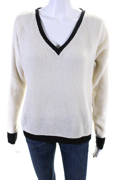 Sanctuary Womens Knit Textured Striped V-Neck Long Sleeve Sweater White Size XS