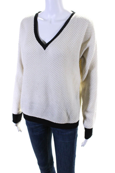 Sanctuary Womens Knit Textured Striped V-Neck Long Sleeve Sweater White Size XS