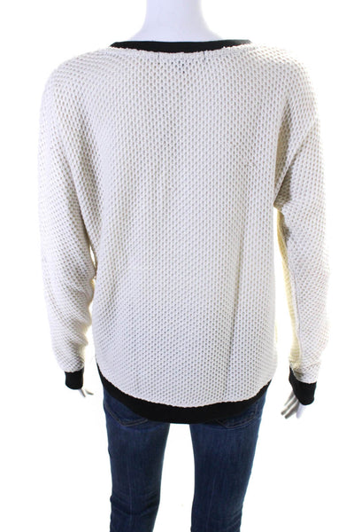 Sanctuary Womens Knit Textured Striped V-Neck Long Sleeve Sweater White Size XS