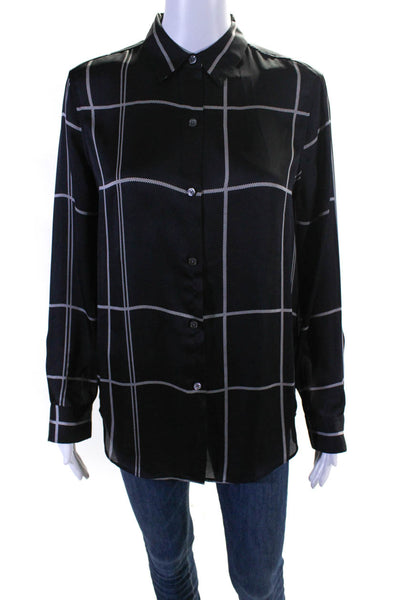 Equipment Femme Womens Striped Buttoned Long Sleeve Collared Top Black Size XS