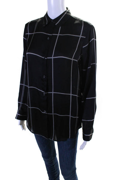 Equipment Femme Womens Striped Buttoned Long Sleeve Collared Top Black Size XS