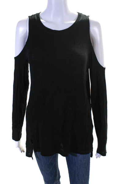 Sanctuary Womens Round Neck Cold Shoulder Long Sleeve Pullover Top Black Size S