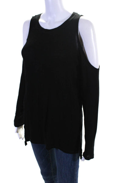 Sanctuary Womens Round Neck Cold Shoulder Long Sleeve Pullover Top Black Size S