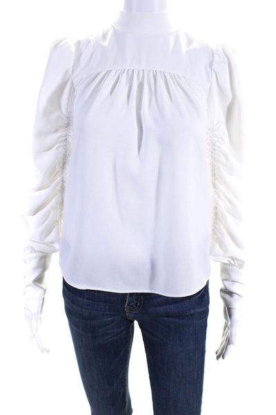 Joie Womens Ruched Long Sleeve Crepe Turtleneck Top Blouse White Size XS