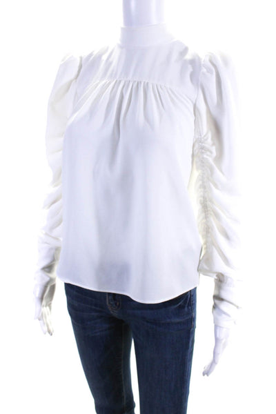 Joie Womens Ruched Long Sleeve Crepe Turtleneck Top Blouse White Size XS