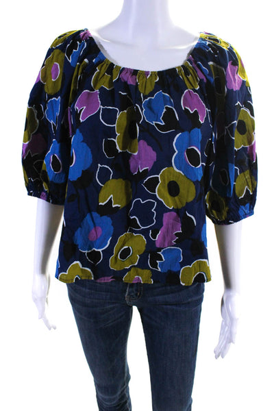 Velvet by Graham & Spencer Womens Off Shoulder Floral Top Blouse Blue Green XS