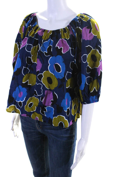 Velvet by Graham & Spencer Womens Off Shoulder Floral Top Blouse Blue Green XS