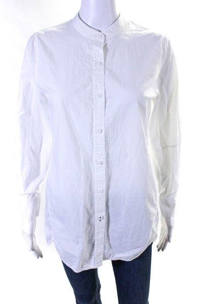 Whistles Womens Button Front Long Sleeve Collarless Shirt White Cotton Size 4