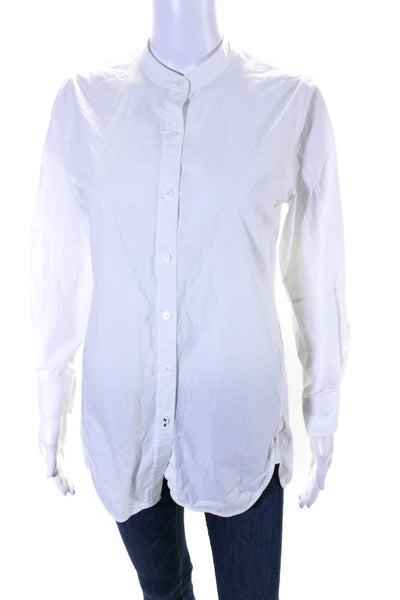 Whistles Womens Button Front Long Sleeve Collarless Shirt White Cotton Size 4