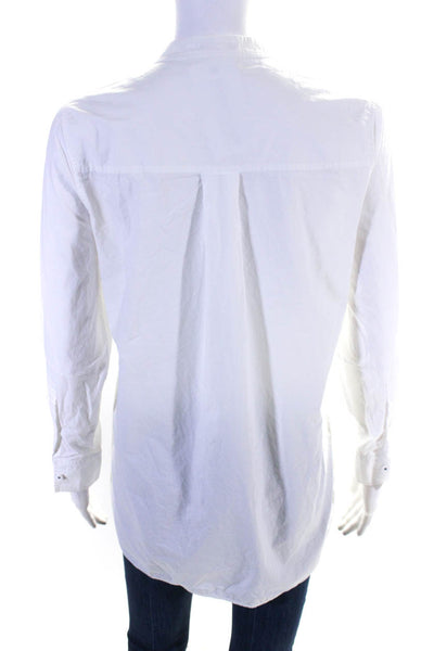 Whistles Womens Button Front Long Sleeve Collarless Shirt White Cotton Size 4