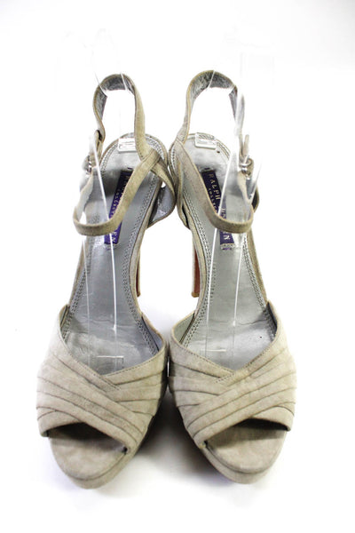 Ralph Lauren Collection Womens Suede Open Toe Ankle Strap Heels Gray Size 9.5B