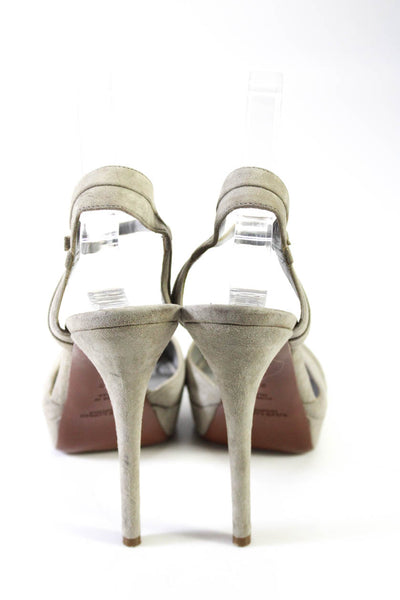 Ralph Lauren Collection Womens Suede Open Toe Ankle Strap Heels Gray Size 9.5B