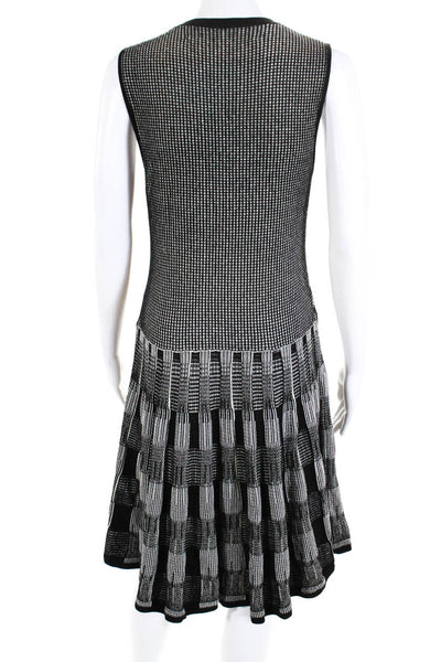 Lela Rose Womens Knit Crewneck Sleeveless Fit & Flare Dress Black White Size M