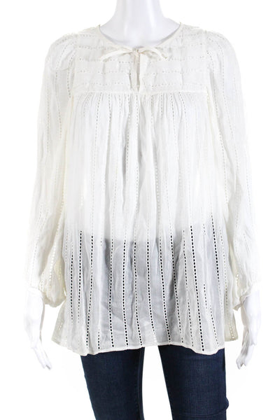 Anne Fontaine Womens Cotton Eyelet Embroidered Long Sleeve Blouse Ivory Size 40