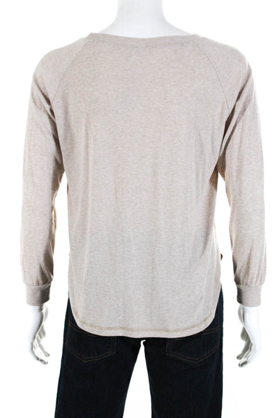 Saeklia Mens Long Sleeve Knit Crew Neck Tee Shirt Beige Size Small