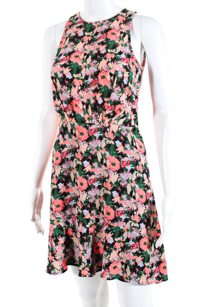 J Crew Womens Sleeveless Crew Neck Floral Shift Dress Green Brown Pink Size 00