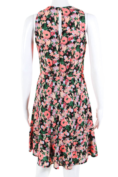 J Crew Womens Sleeveless Crew Neck Floral Shift Dress Green Brown Pink Size 00