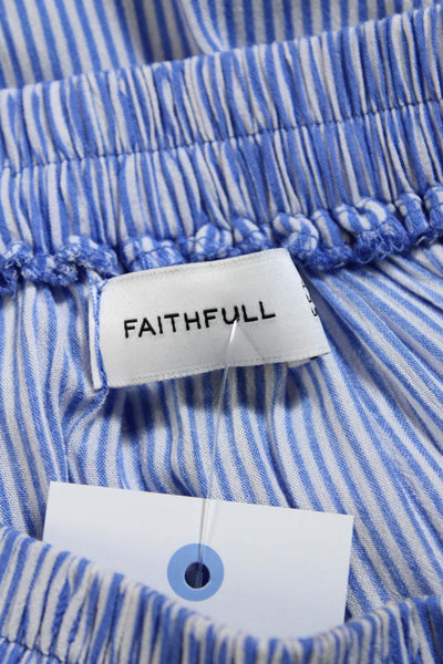 Faithfull Womens Off Shoulder Belted Vertical Striped Mini Dress Blue White 2