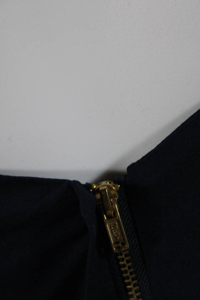 Cara Cara Womens Back Zip Ruffled Square Neck Crop Top Navy Blue Cotton Small