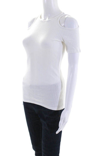 Frame Shirt Women's Cold Shoulder Ribbed Crewneck T-Shirt White Size S