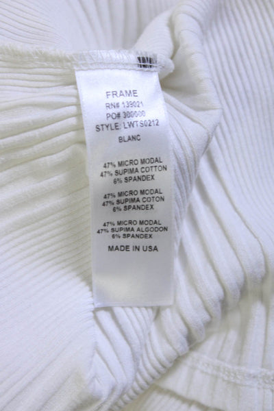 Frame Shirt Women's Cold Shoulder Ribbed Crewneck T-Shirt White Size S