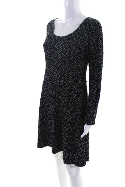 Max Studio Womens Textured 3/4 Sleeve Back Zip Flared Hem Dress Black Size M