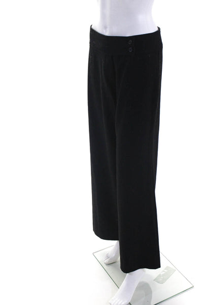 Ronen Chen Womens Wool Mid-Rise Wide Leg Flat Front Trousers Pants Black Size S