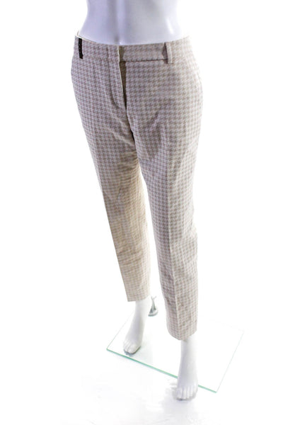 Peserico Womens Houndstooth Print Dress Trousers Beige Cotton Size EUR 42