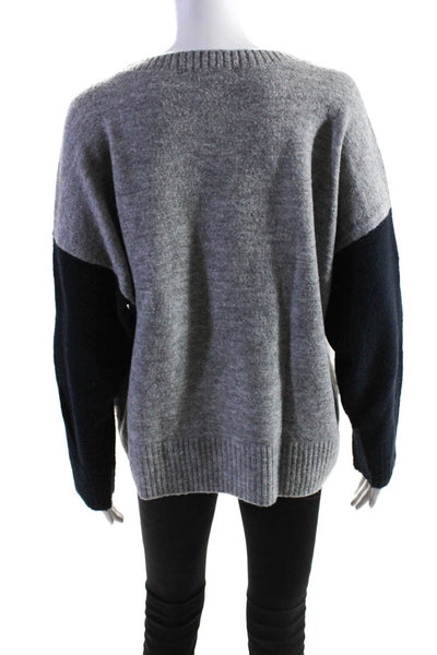 Central Park West Womens Knit Spotted Crew Neck Long Sleeve Sweater Gray Size M