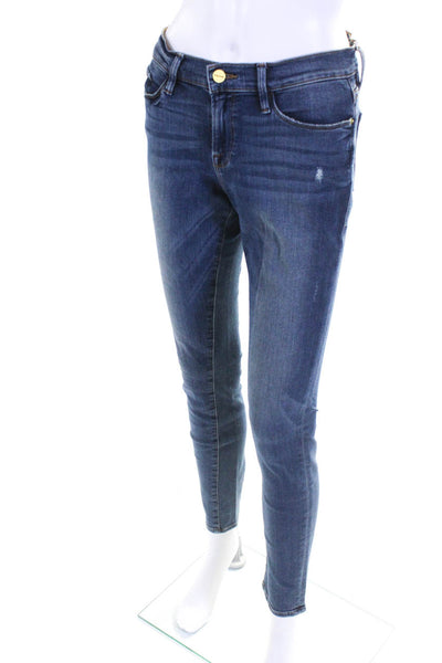 Frame Denim Womens Distressed Denim Mid Rise Skinny Jeans Pants Blue Size 28