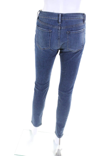 Frame Denim Womens Distressed Denim Mid Rise Skinny Jeans Pants Blue Size 28