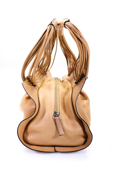 Tentazione Due Women's Zip Closure Oval Shape Tote Handbag Beige Size M